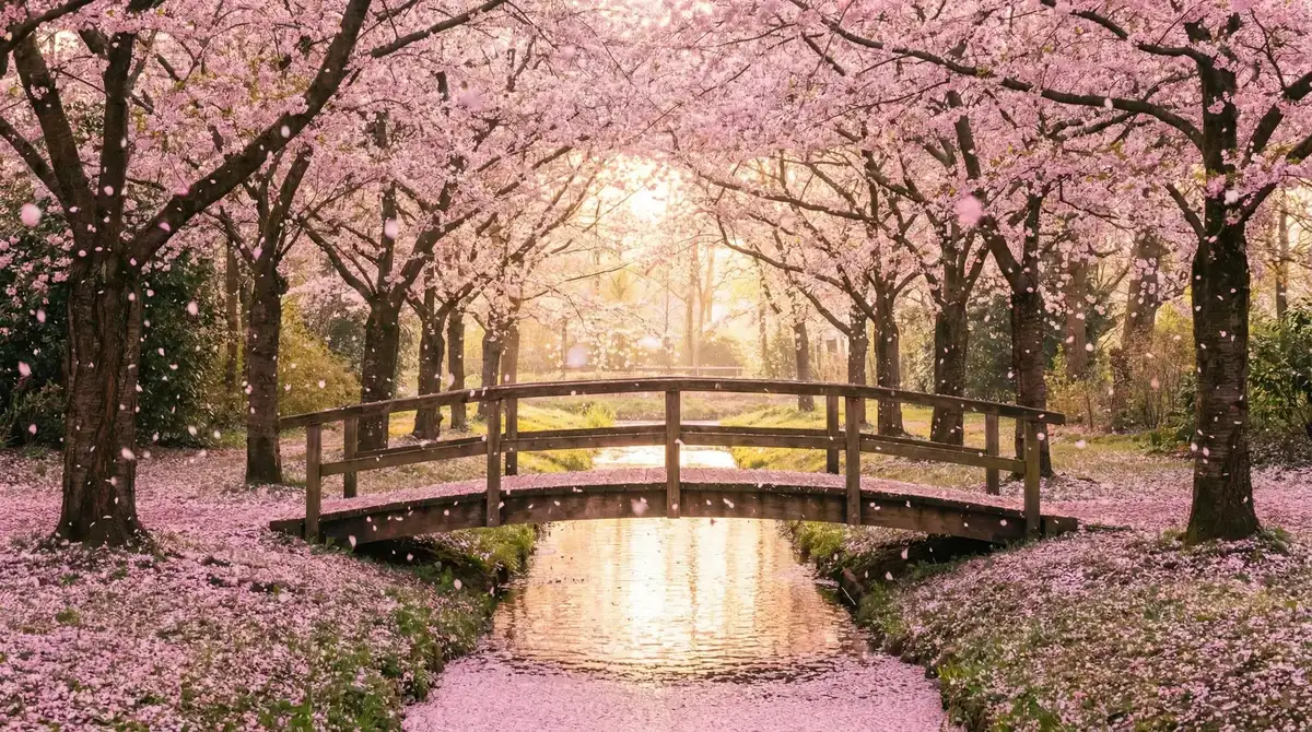 樱花桥畔 - 萌白酱 唯美风景